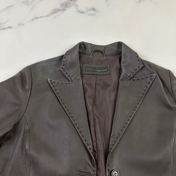 More & More Womens Vintage Y2k Leather Jacket Size 38 M Dark Brown Blazer - Picture 2 of 12